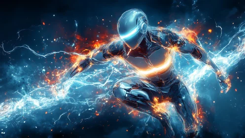 Cybernetic sprinter channels electric firestorm energy