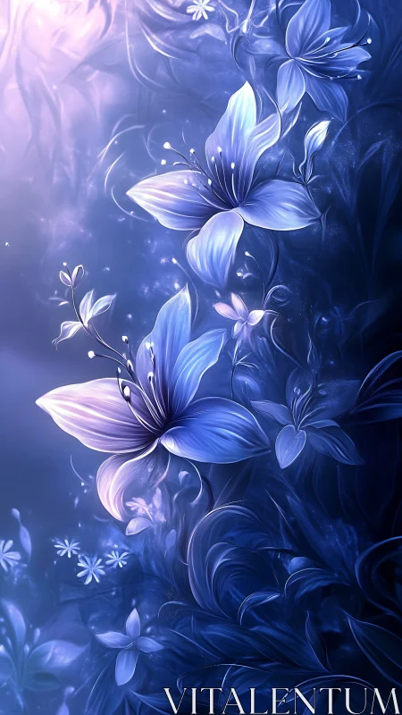 Luminescent Botanical Gradient: Blue Ethereal Floral Composition.