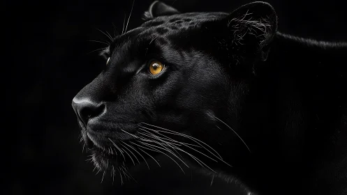 Black panther portrait with piercing golden eyes.