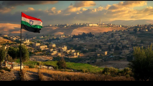 Desert hillside town unfolds under dramatic evening light.