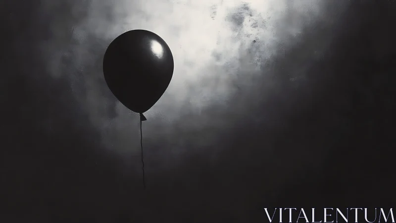 Single black balloon floats against diffused cloudy light