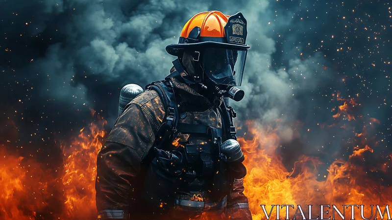 Firefighter in Inferno: Dramatic Combat Against Raging Flames.