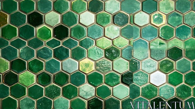 Emerald hexagon tile pattern with glossy ceramic texture.
