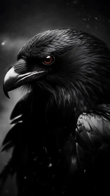 Brooding raven portrait glows against a storm-darkened sky