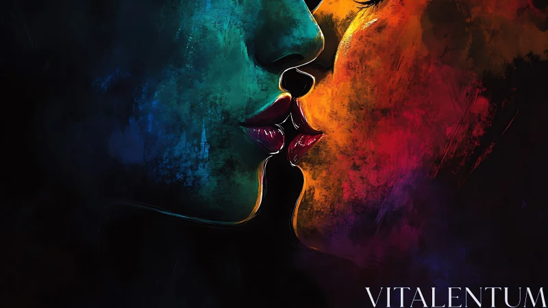Chromatic Kiss: Neon-Silhouette Intimacy Against Dark Void.