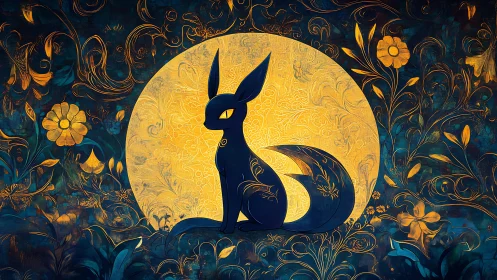 Stylized fox silhouette is centered against circular backlight