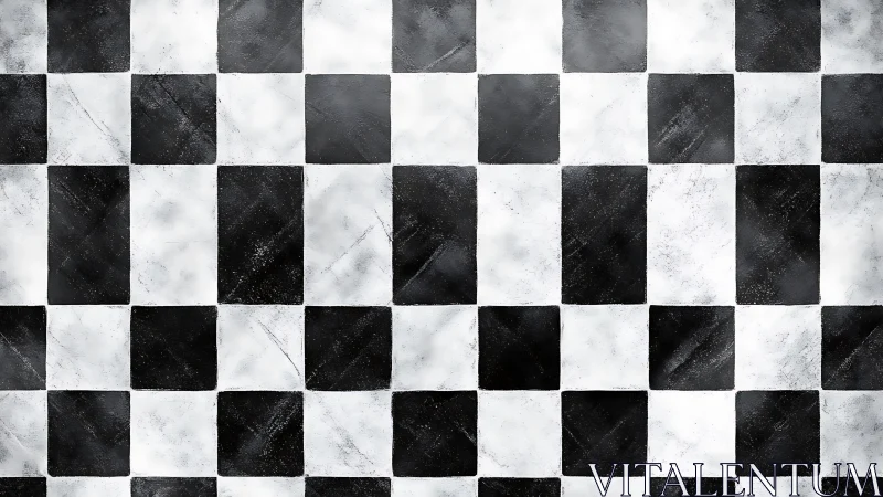 Textured black white checkerboard tiling with surface wear.
