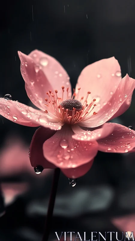 Gentle pink blossom glowing softly after a quiet spring rain.