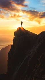 Sunstruck summit dreamer crowned by molten sky glow.