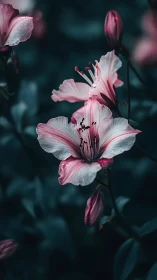 Pink Lilies Bloom Against Dark Teal Backdrop.