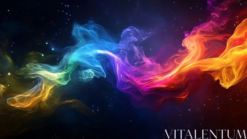 Flowing multicolor nebula ribbon across deep star field.