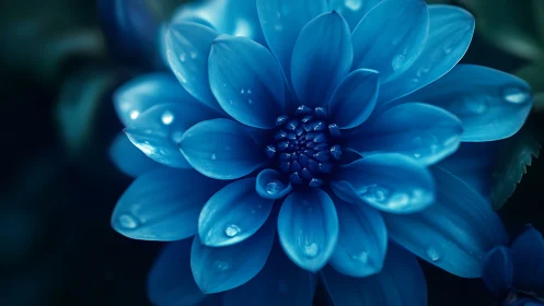 Blue Dahlia with Dewdrops in Ethereal Macro Detail