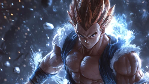 Blazing warrior charges through swirling cosmic stormlight.