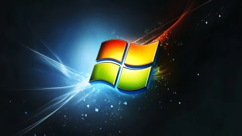 Windows logo glows over dynamic blue and orange light