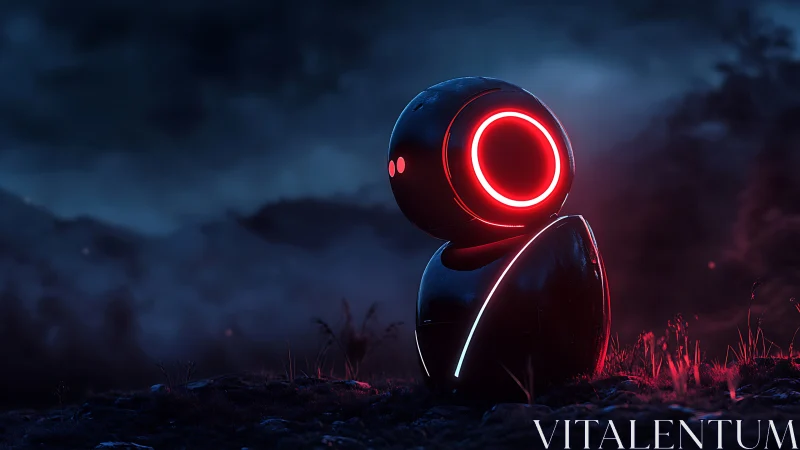 Nocturnal neon scout bot watching stormlit horizons.