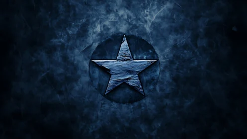 Metallic five point star emblem on textured dark blue field.