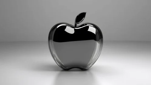 Sleek black glass apple on gradient background, modern 3D render.