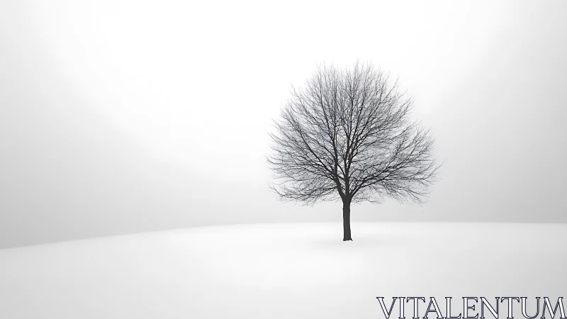 Quiet winter tree standing softly in a peaceful white field.