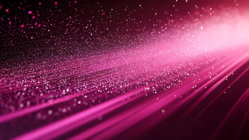 Abstract pink light streaks and sparkling particles digital art.