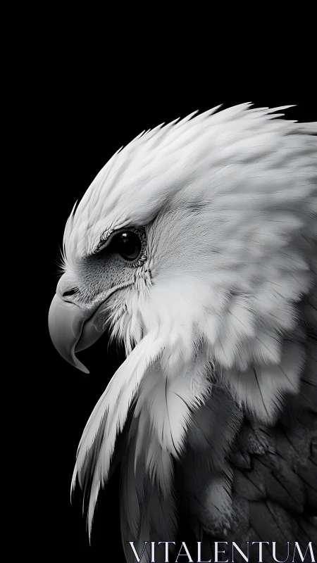Monochrome bald eagle portrait in high detail profile.
