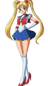 Moonlit schoolgirl hero strikes a confident, cosmic pose