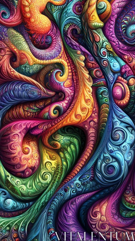 Multicolored fractal swirls with intricate curved patterns.