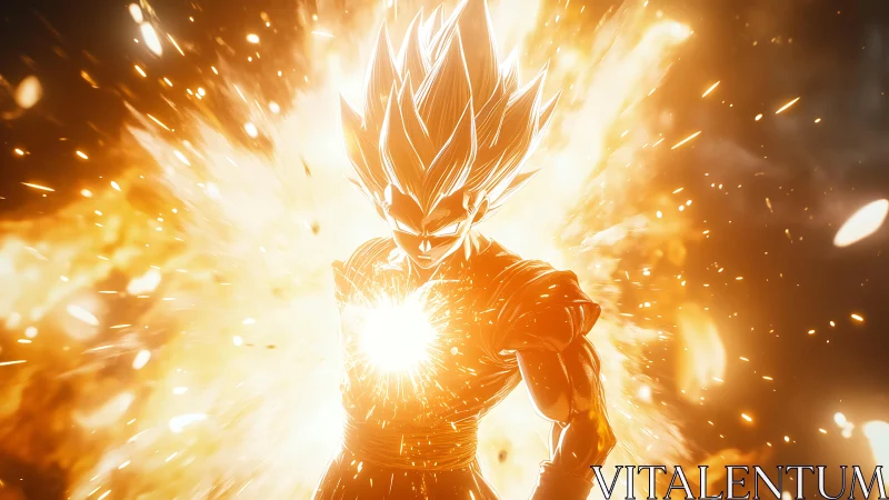 Fiery anime warrior channels explosive golden core power.