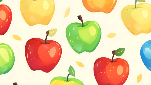Playful digital pattern with colorful glossy apples repeating.