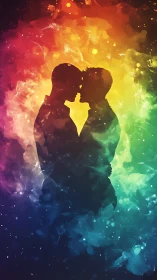 Rainbow Spectrum Double Exposure Kiss Silhouette with Bokeh
