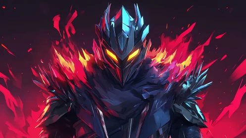 Flame-armored dark knight emerges through blazing embers