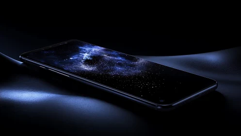 Galaxy-inspired smartphone display glows in deep shadows.