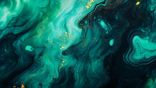 Teal and gold fluid abstract pattern with swirling motion.