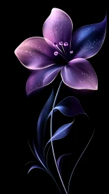 Luminescent flower with five petals rendered in purple and dark blue