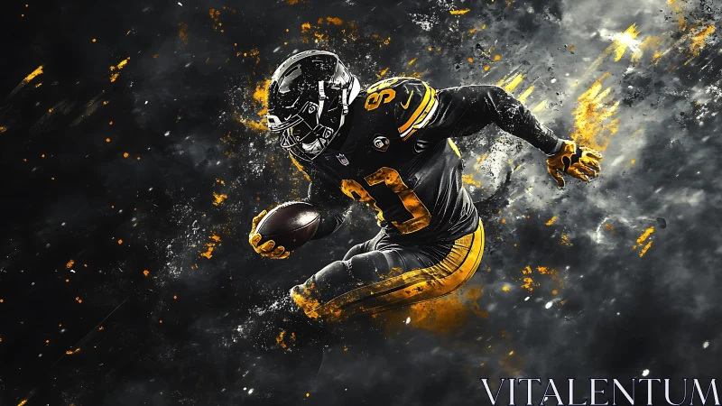 Gridiron comet streaks through smoky gold and charcoal sky.