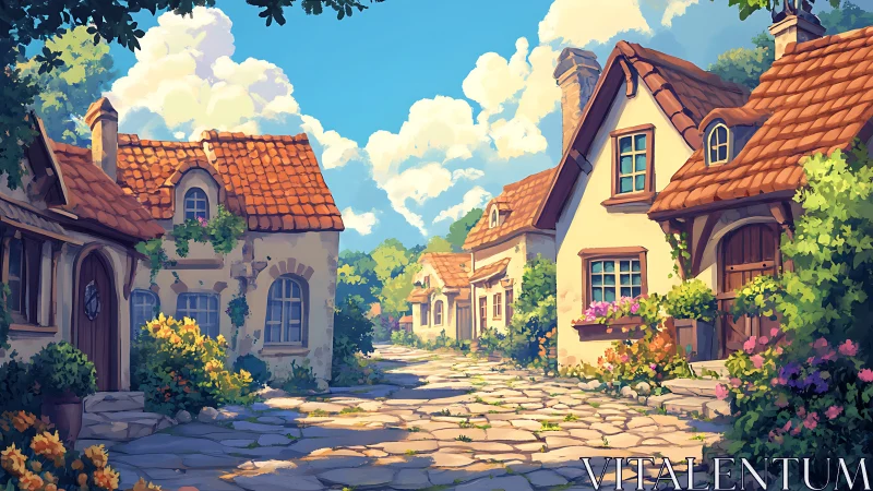 Sunlit cottage lane welcomes quiet strolls and daydreams