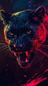 Neon Fury: Electric Panther's Radiant Roar.
