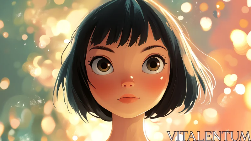 Wide eyed daydreamer drifts through floating lantern lights