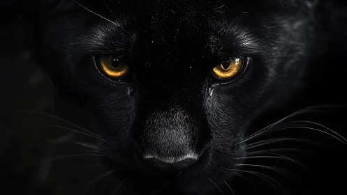 Black Felid Close-Up: Luminescent Amber Iris Detail Study