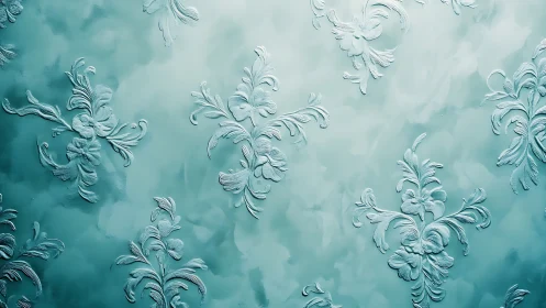 Ornate teal baroque relief pattern with soft glossy texture.