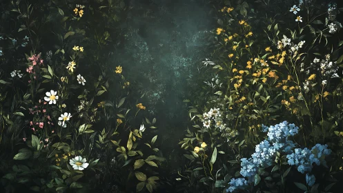 Wildflower Garden in Dark Emerald Tones