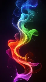 Spectral luminous ribbon of multicolor light on black field