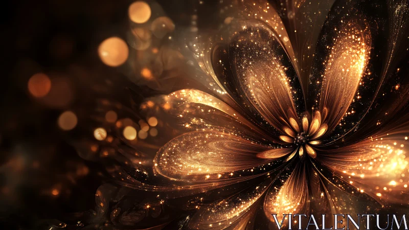Fractal luminous blossom with golden particle dispersion field.