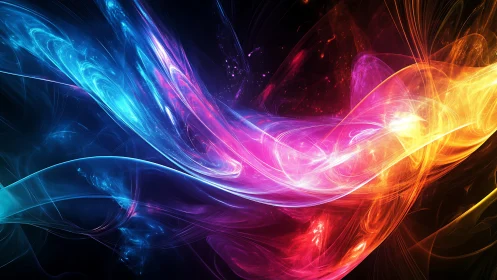 Multicolor luminous waveforms on dark abstract background.