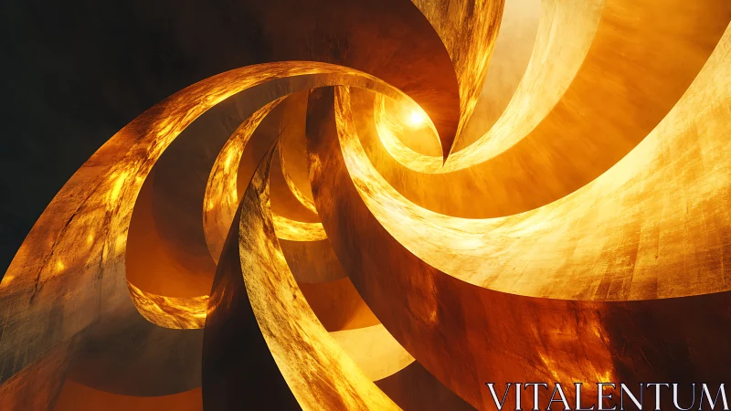 Helical metallic ribbons converge around a radiant volumetric light core