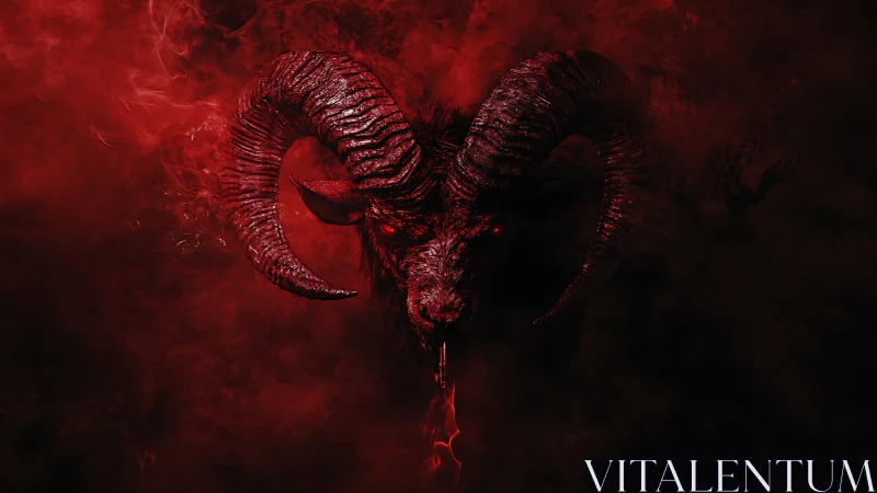 Demonic ram head emerges from swirling crimson smoke.