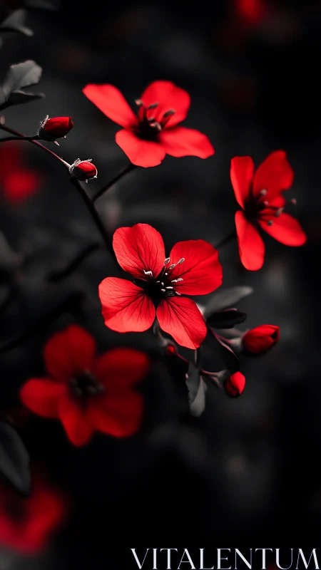 Vibrant Red Flowers Blooming Against Dark Atmospheric Background