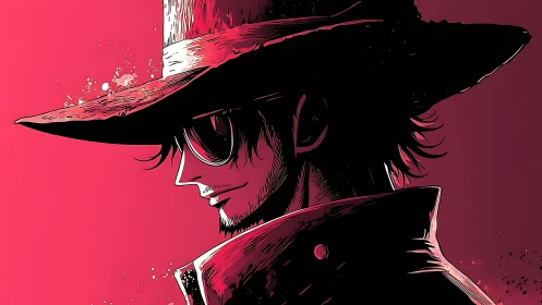 Side-profile anime gunslinger in high-contrast magenta noir.