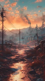 Sunset bleeding over a rusted post-apocalyptic roadside.