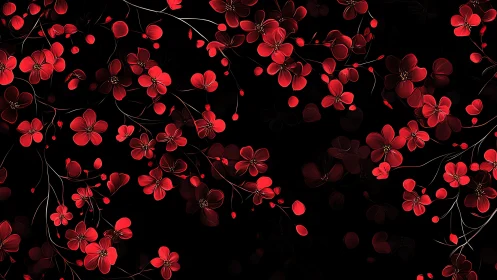 Red Blossoms Dancing in Darkness.