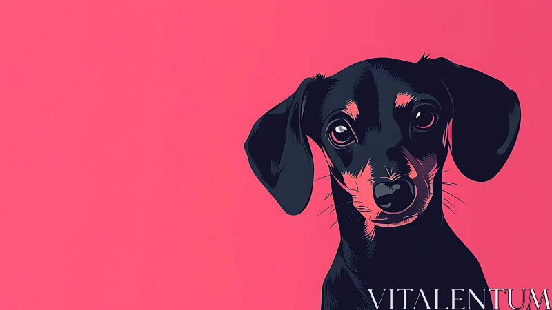 Vector portrait of black dachshund on bold pink backdrop